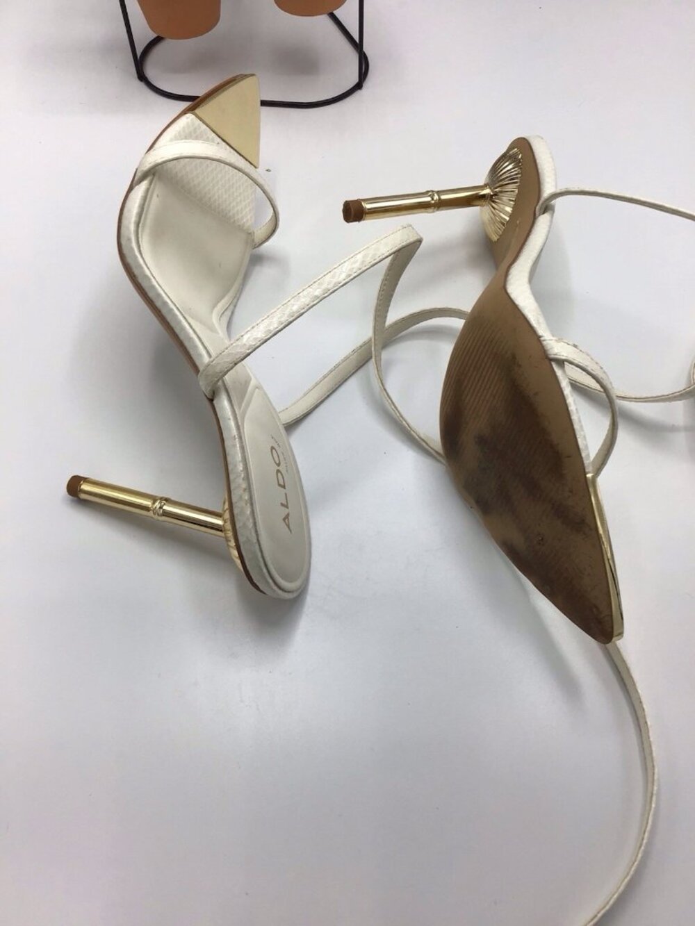 Aldo Womens White Metallic Gold Strappy Lace Up Heels Size 9 - Picture 3 of 9